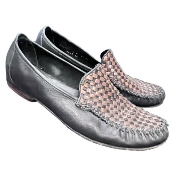 Cole Haan Men's‎ Slip On Loafers Size 9 B Black Brown Basket Weave Soft Leather - Picture 1 of 10